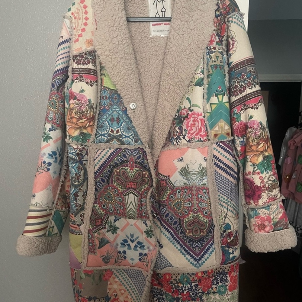 Johnny Was Multicolor Patchwork Pea Coat